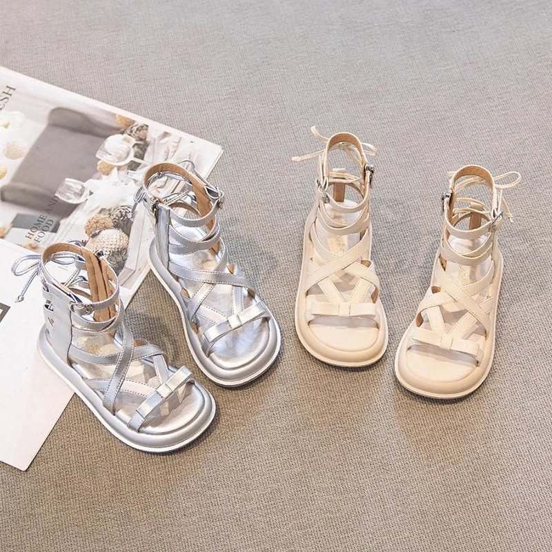 ABC女童凉鞋夏款2025新款儿童时尚软底公主鞋女孩中大童罗马童鞋