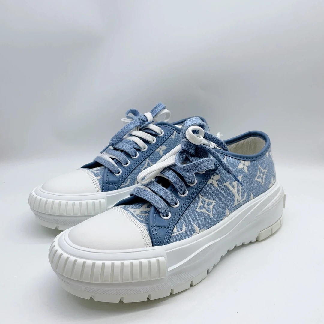 99新 LouisVuitton/路易威登 36.5码女士牛仔蓝厚底车轮板鞋my024