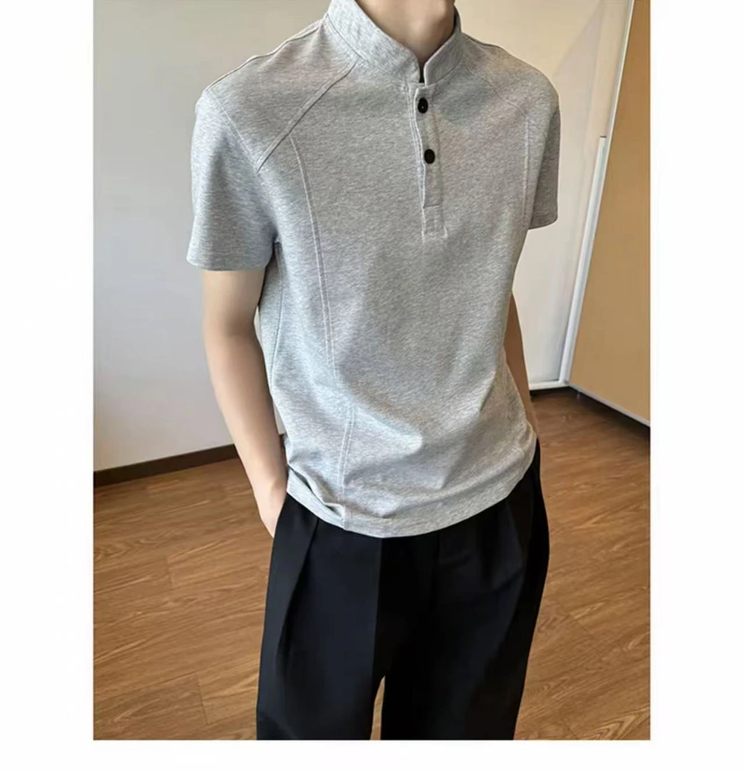 美式复古【亨利领】T恤男款夏季cleanfit短袖正肩短款上衣polo衫