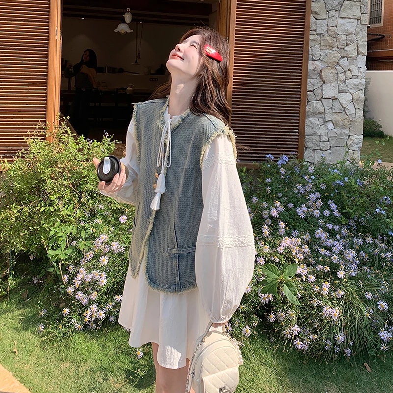 法式牛仔马甲连衣裙套装女2025春新款轻熟风俏皮减龄A字裙两件套