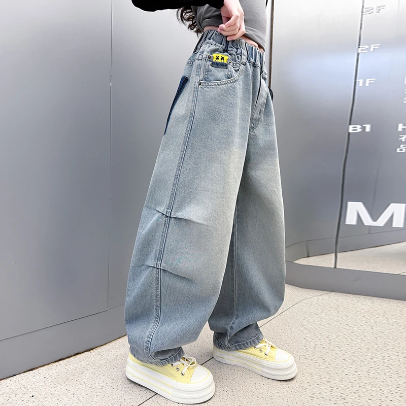 女童裤子春秋2025新款中大童阔腿裤宽松儿童春装长裤洋气弯刀裤