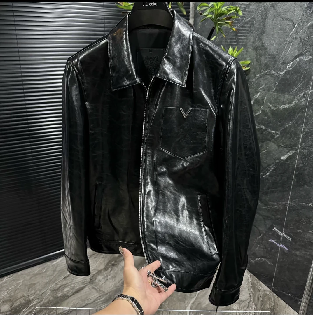 25秋季新款修身高品质油蜡男士飞行员皮衣夹克外套25011