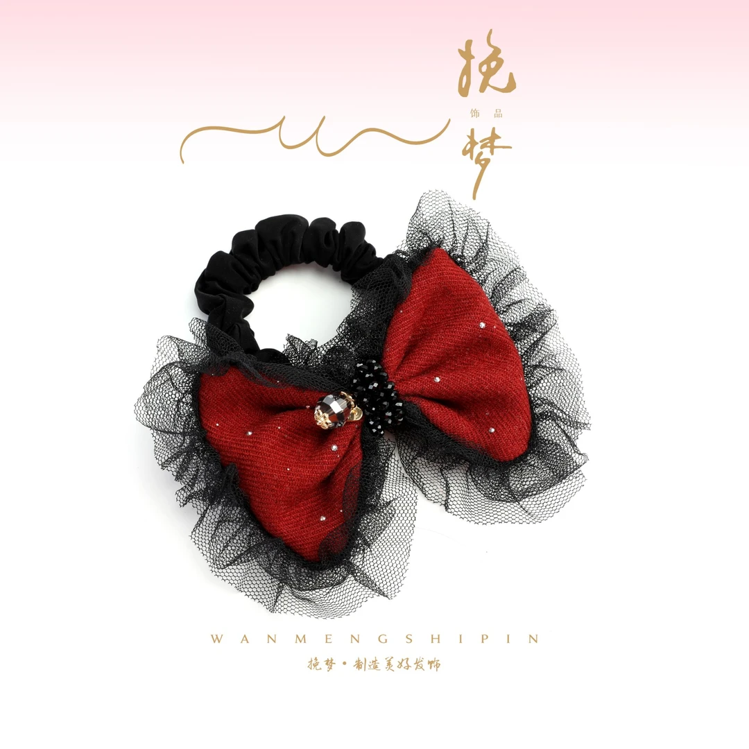 【小魔仙】新款精致红色蝴蝶结黑网纱边时尚气质面膜发圈WM-1378