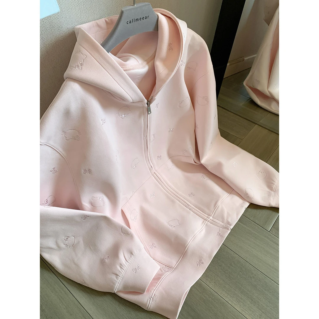 韩版学院风连帽短款卫衣oversize纯色薄款外套潮宽松慵懒开衫上衣