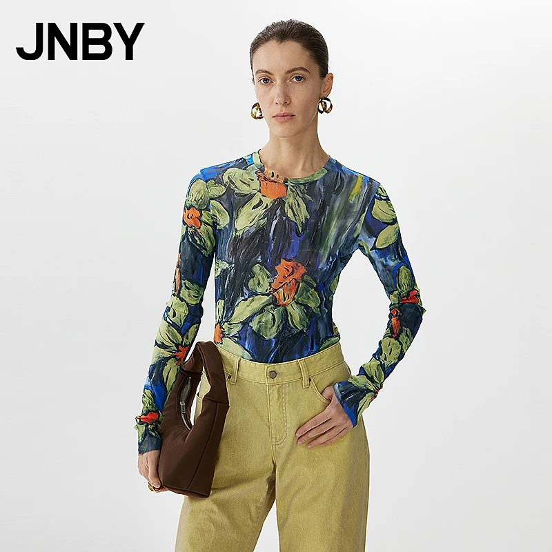 【商场同款新品】JNBY/江南布衣25春T恤女水仙花皮肤衣5P1113980