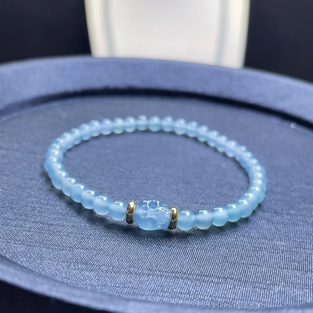 翡翠散珠骷髅头手串 珠子4.2