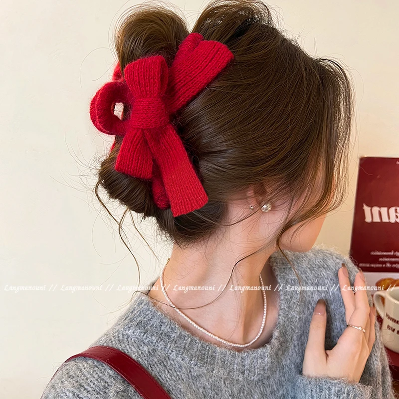 新年红蝴蝶结抓夹女冬季2025新款大号气质鲨鱼夹子发夹后脑勺头饰