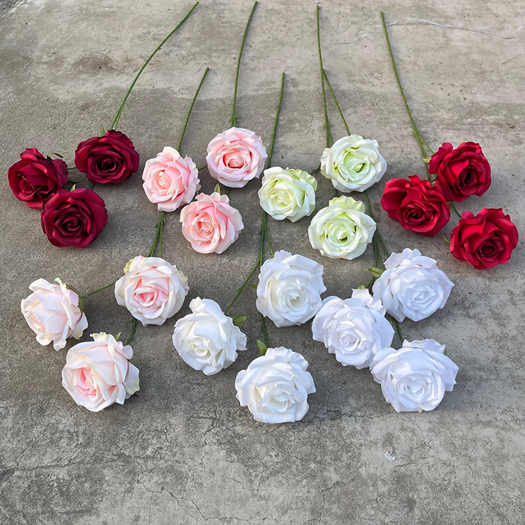 婚庆仿真花3头卡罗拉玫瑰花材婚礼布置装饰路引花艺橱窗拍摄道具