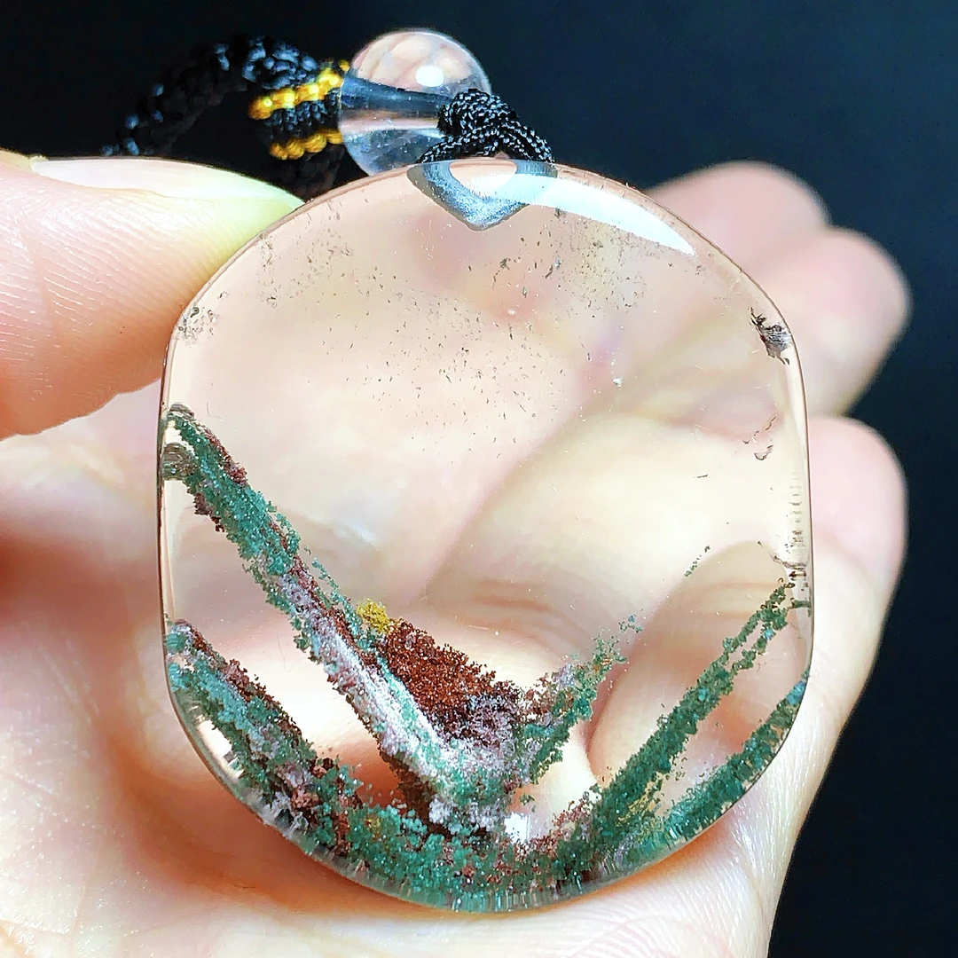 东海水晶天然随形千层绿幽灵水晶吊坠毛衣链原石项坠男女聚宝盆