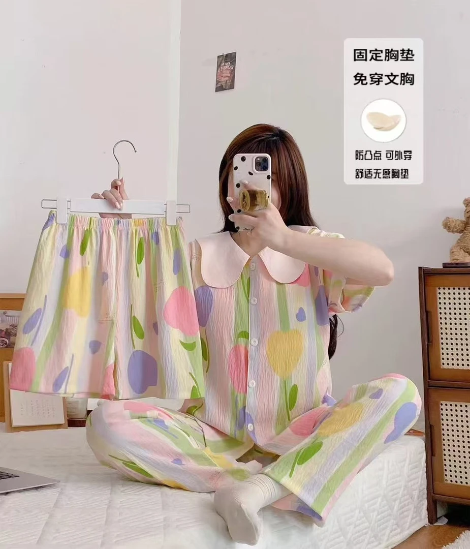 捡漏三件套孤品亏本清仓休闲睡衣胸垫夏季薄款套装家居服