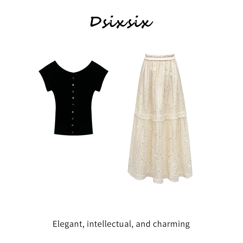 Yeah Me-【蝶心幻梦】夏日法式波点高腰半身裙套装甜美风百搭连衣裙