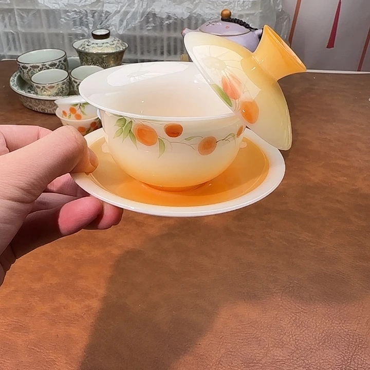 颜瓷闪购商品代替链接璞玉手绘柿子三才盖碗