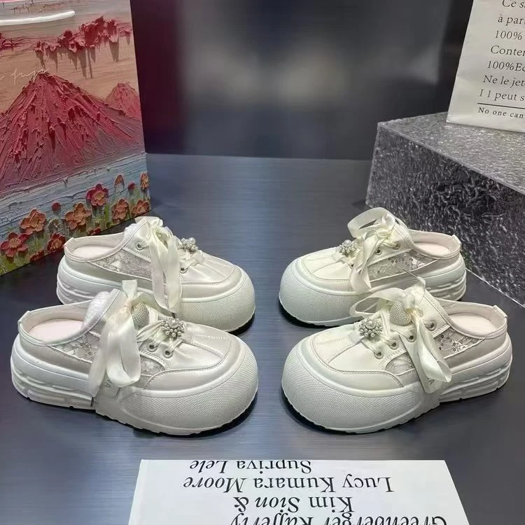 厚底增高包头半拖鞋女时尚休闲时尚百搭小白鞋2025春夏秋新款女鞋