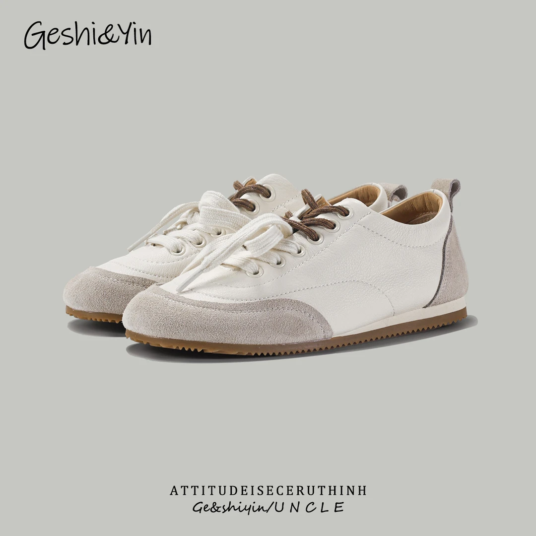 歌诗茵真皮阿甘鞋女2025新款春季网红平底休闲板鞋百搭拼色小白鞋