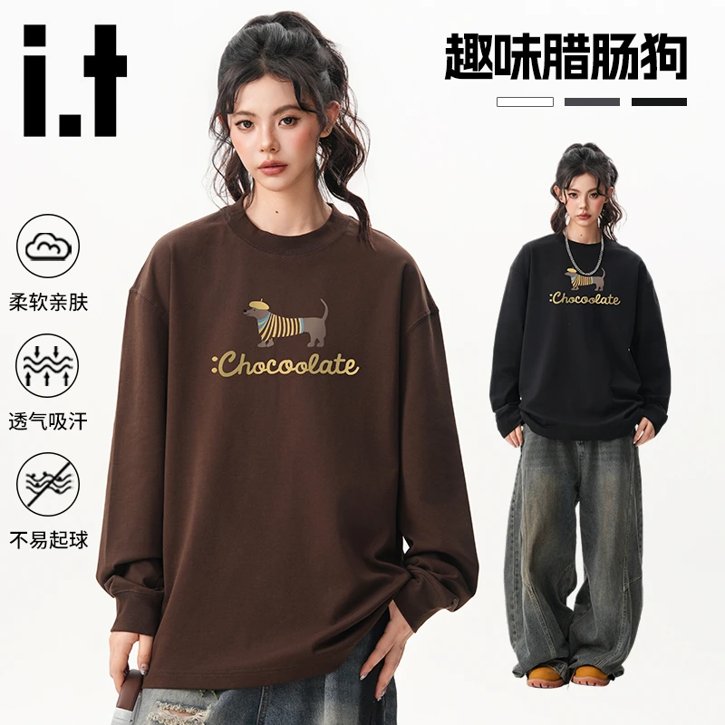 it:CHOCOOLATE高街潮流腊肠小狗秋季男女款圆领透气卫衣时尚上衣