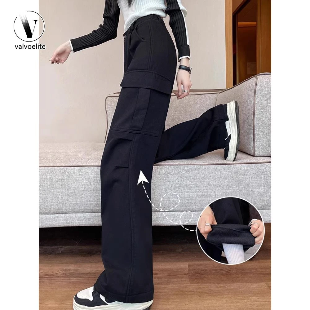 VALVOELITE加绒工装裤女款秋冬季厚实美式冲锋裤高腰窄版直筒阔腿