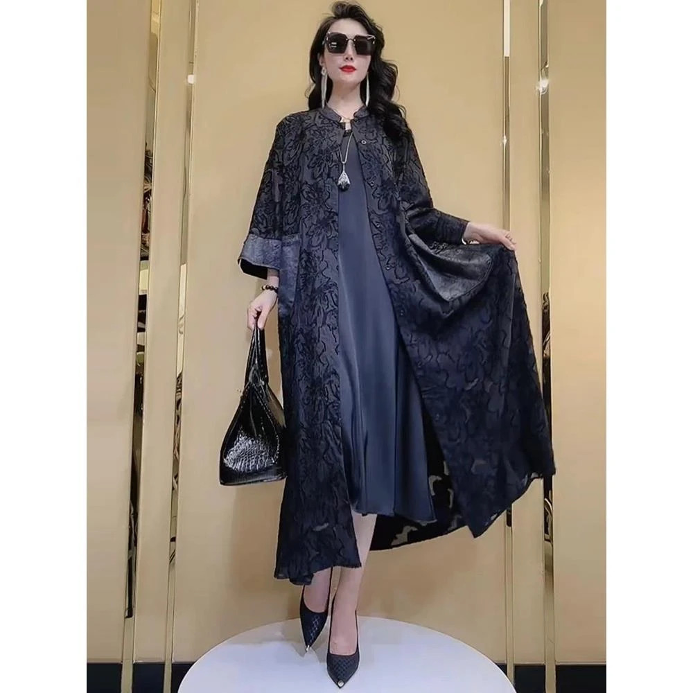 831高档蕾丝薄款衣长款外披女夏季新款立领外搭开衫提花外套