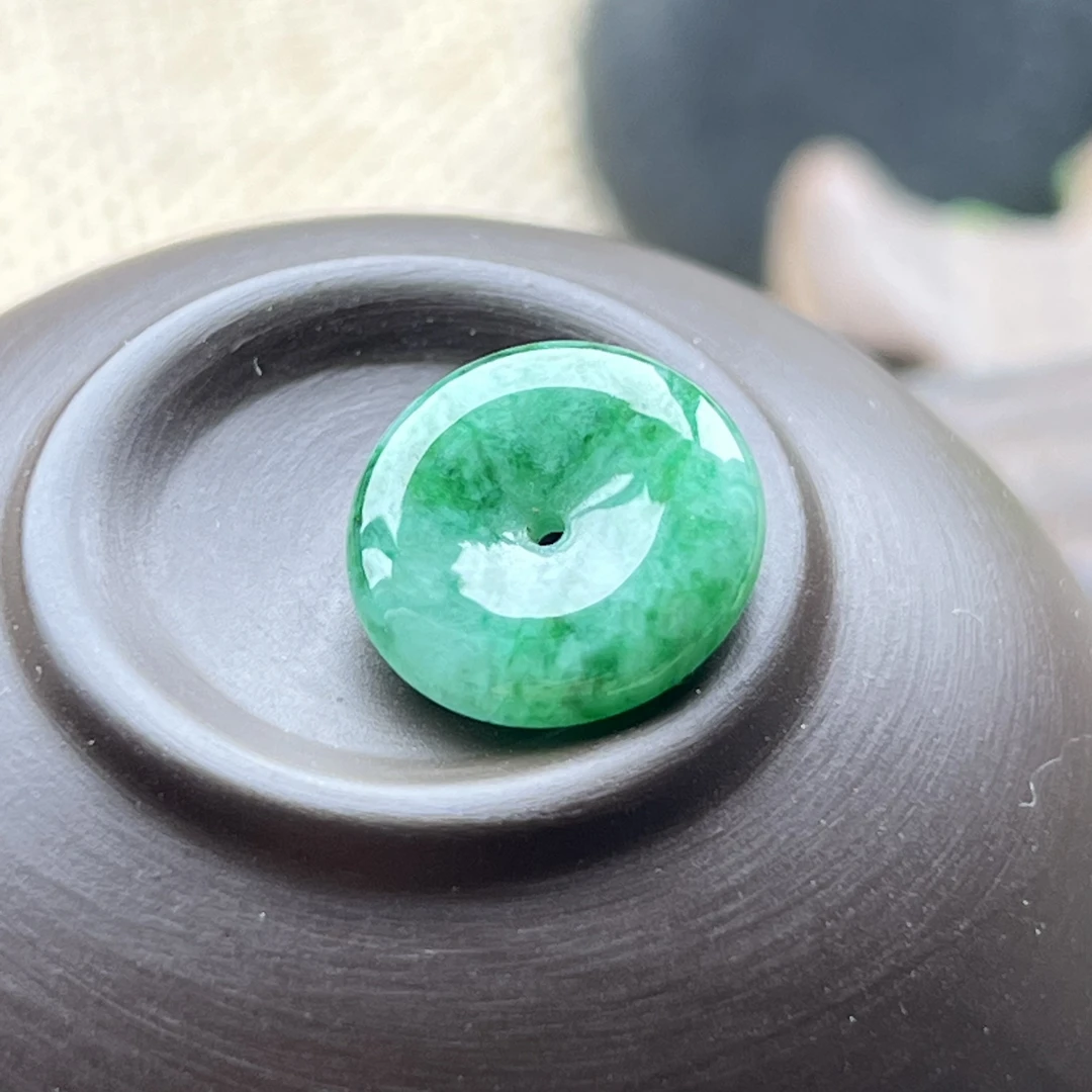 辣绿小平安扣天然缅甸翡翠花青小扣子吊坠diy手绳手链配件菠菜绿