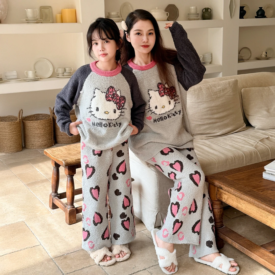 亲子装睡衣母女2025新款冬女童加厚保暖套装儿童女孩珊瑚绒家居服