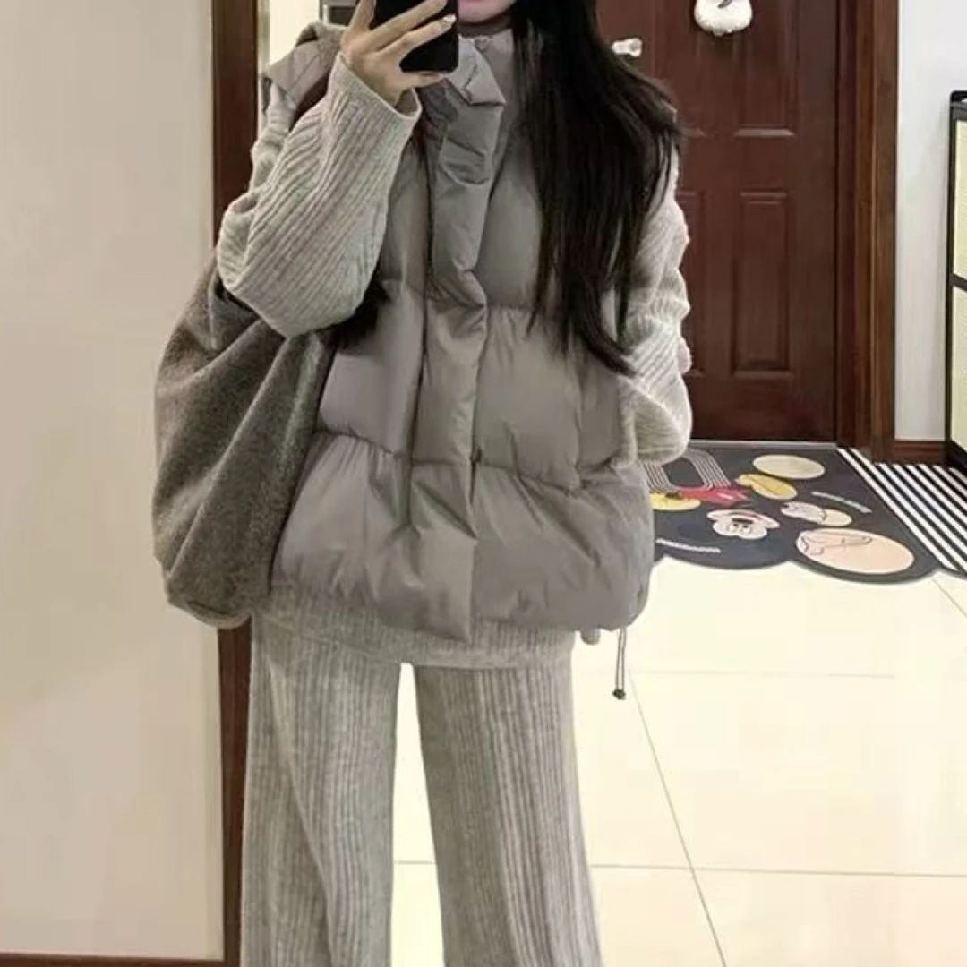 （露哥专属）秋冬新款大码休闲加厚立领马甲阔腿裤套装