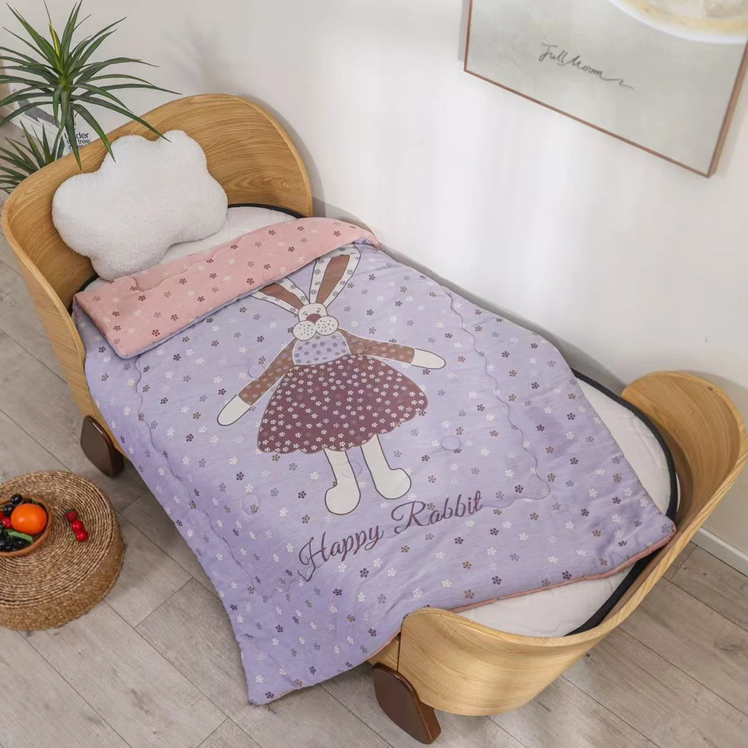 【快乐兔-粉紫】 120cm*150cm色织双层有氧纱卡通被子