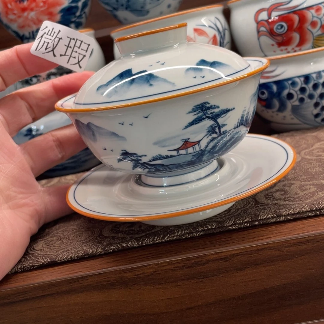 釉下手绘茶具微瑕