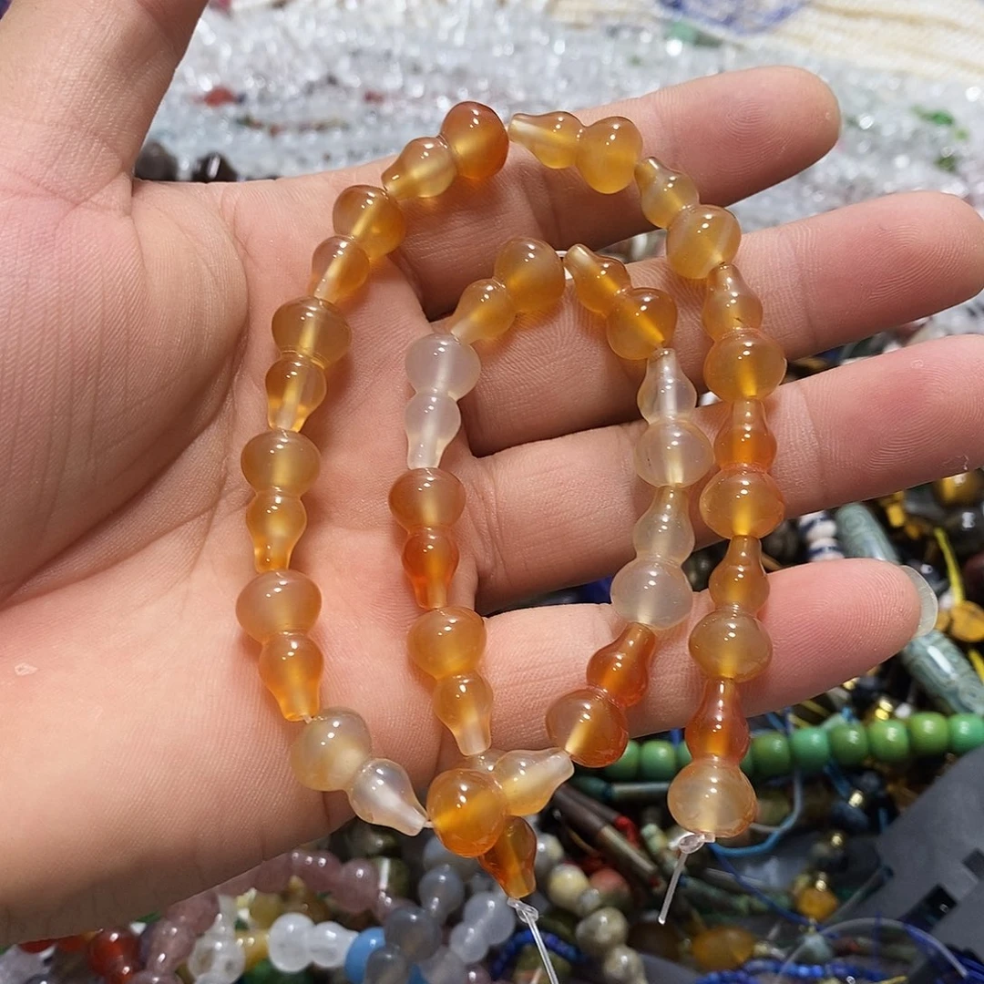 玛瑙/玉髓合金珠宝半成品浅色玛瑙葫芦一条K10x18㎜