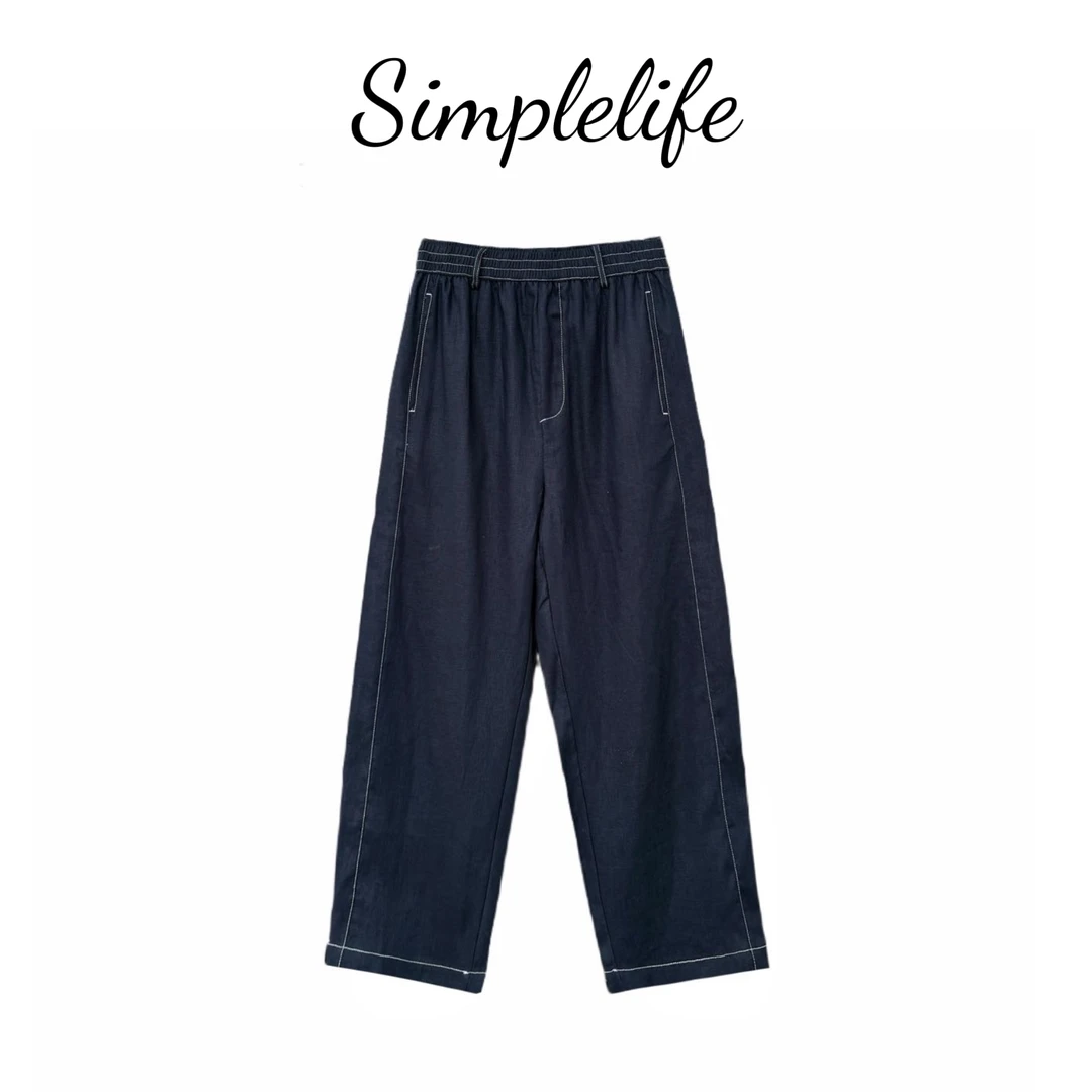 Simplelife-【土星亚麻裤】九分明线随性慵懒风亚麻裤