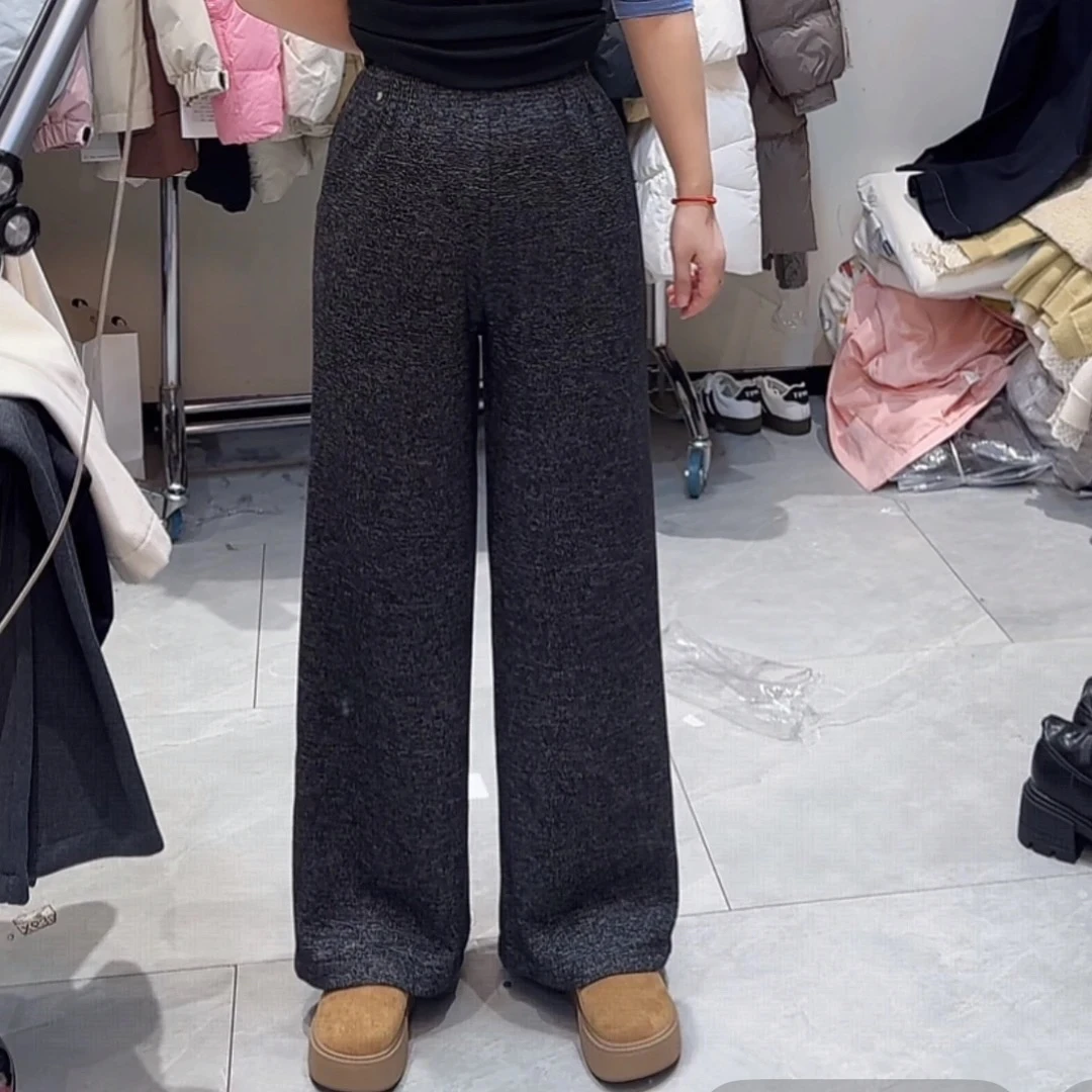 （裤长97）7753加厚毛呢秋冬季新款松紧高腰直筒休闲九分裤