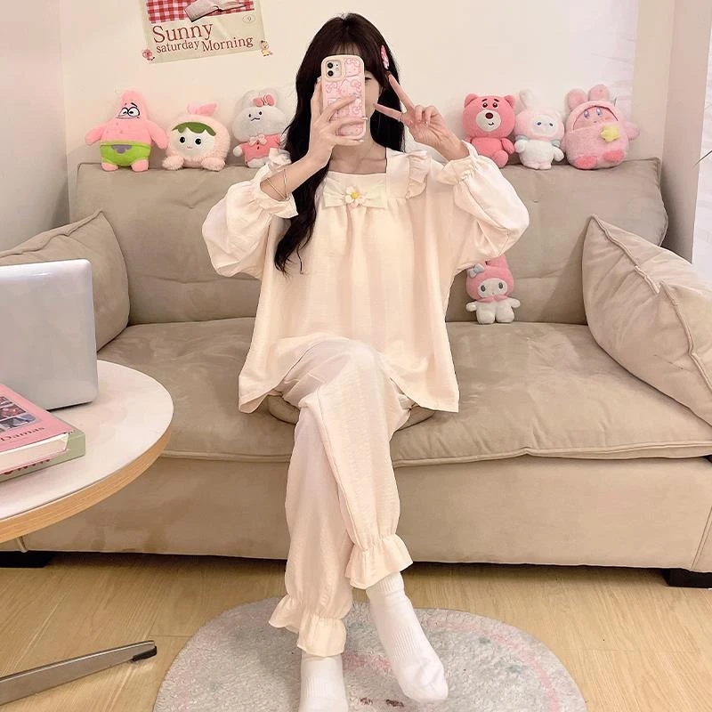 云朵棉睡衣女春秋季长袖带胸垫2025新款公主风甜美夏天家居服套装
