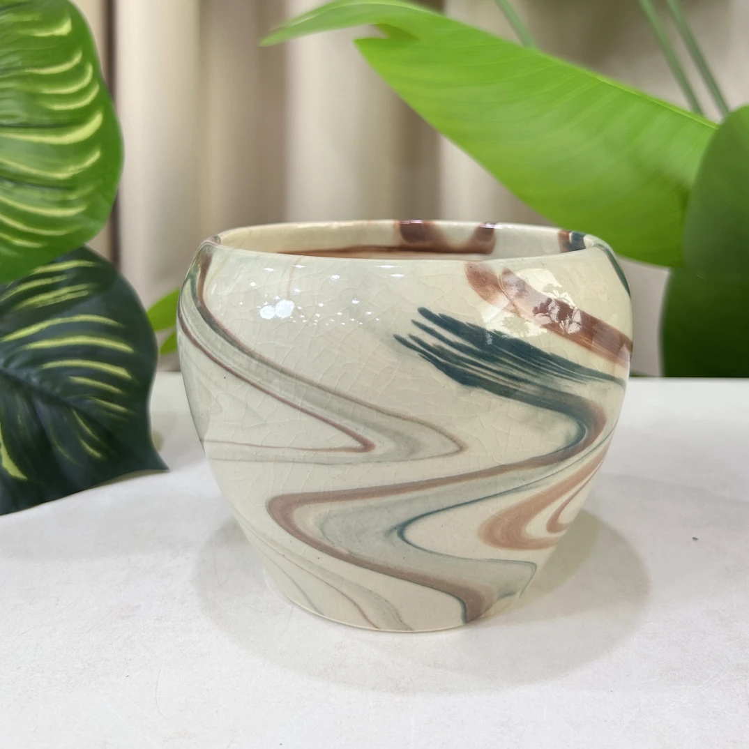 E070口12高11.5纯手工绘画花盆适合种蝴蝶兰仙人球等绿植花卉
