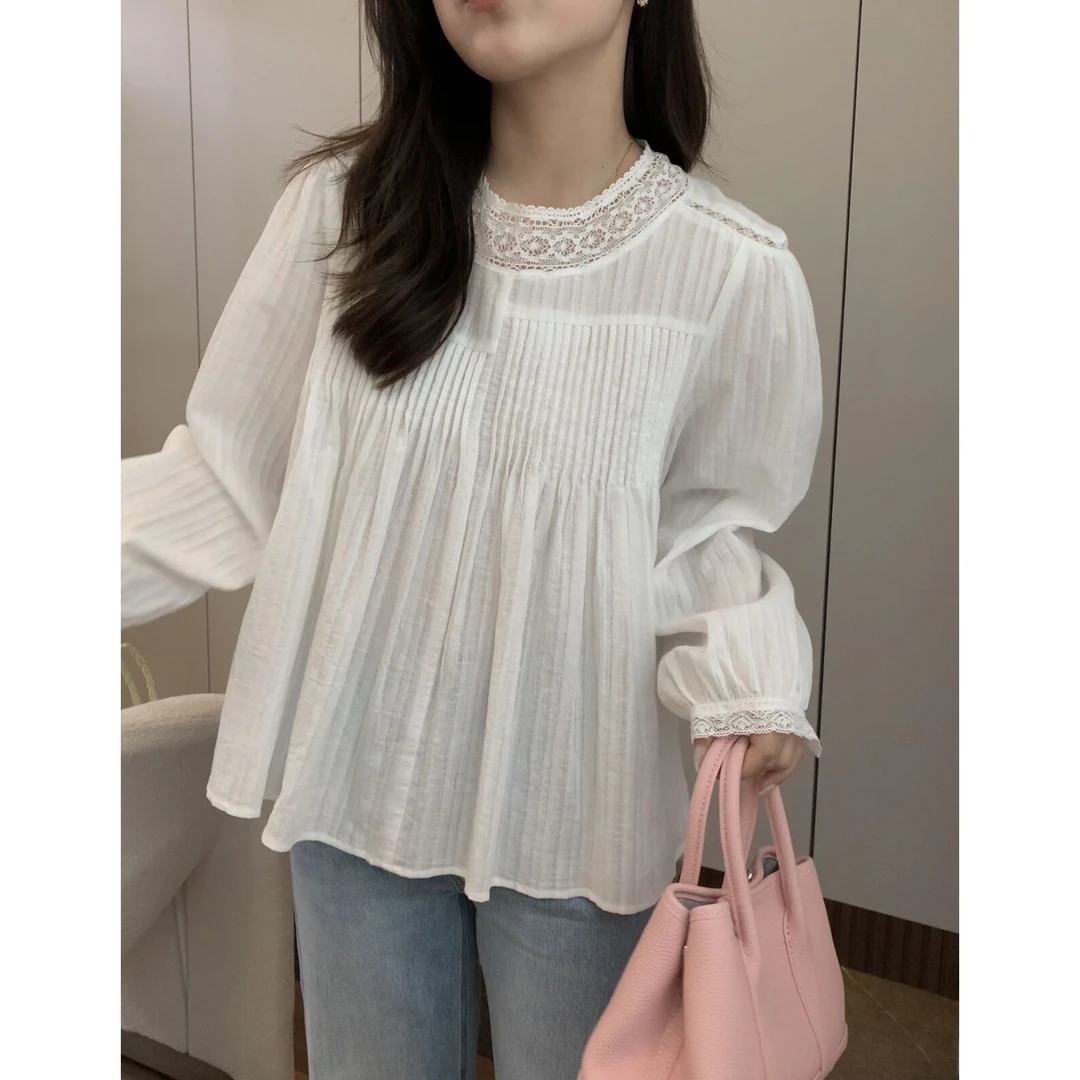 【皎洁月光】25春夏 法式蕾丝 百褶 甜美衬衫衬衣