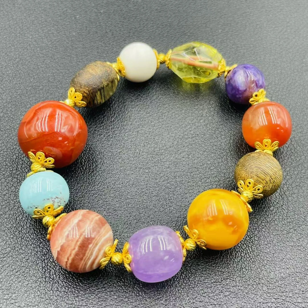 「戴琴珠宝」FR5691-南红玛瑙水晶蜜蜡多宝银镶手链（多样性发其一）