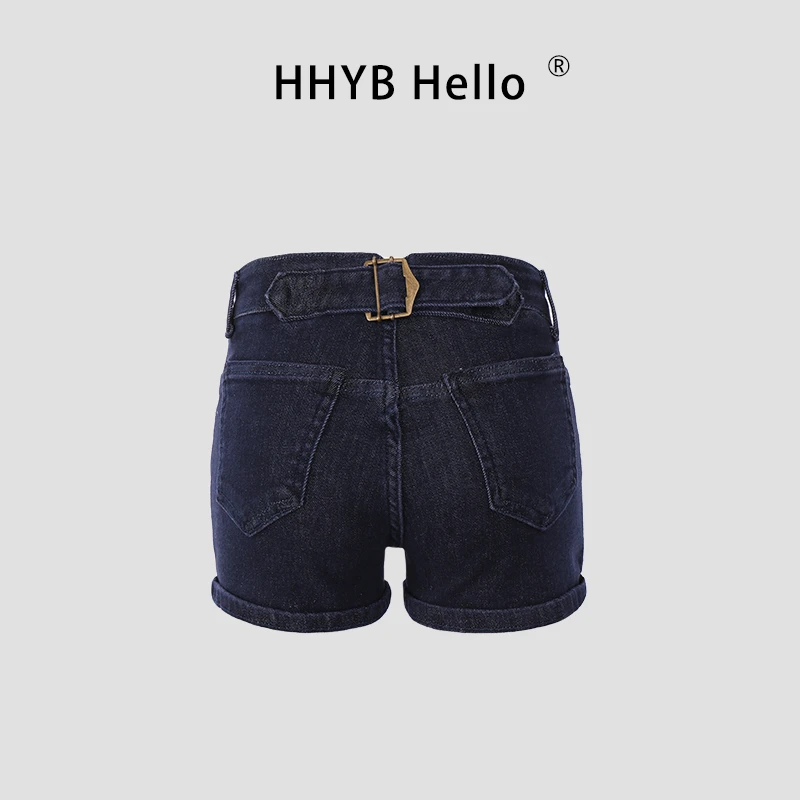 HHYB Hello【Q】中低腰卷边水洗短裤2025新款辣妹复古短裤Q254149