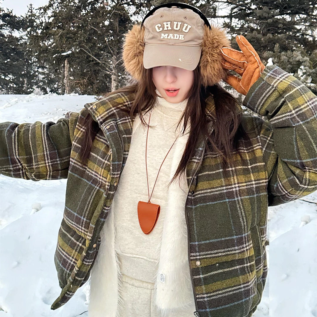 美拉德风格子保暖羽绒棉服女冬季短款宽松韩版小众显瘦面包服外套