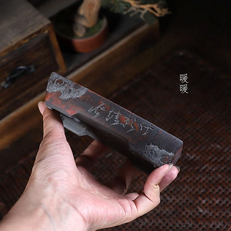『复古粉浆斜口浅长方』暖暖精选手工紫砂微盆景菖蒲假山张可磊款