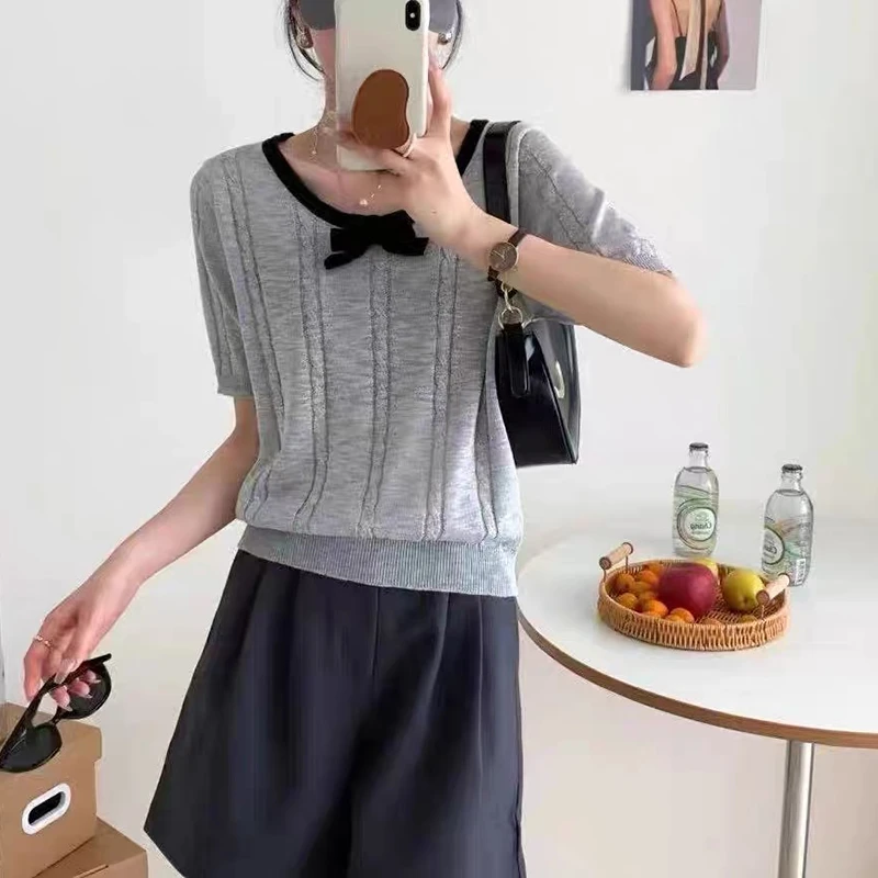 【高级灰】3199超柔软高品质圆领蝴蝶结上衣