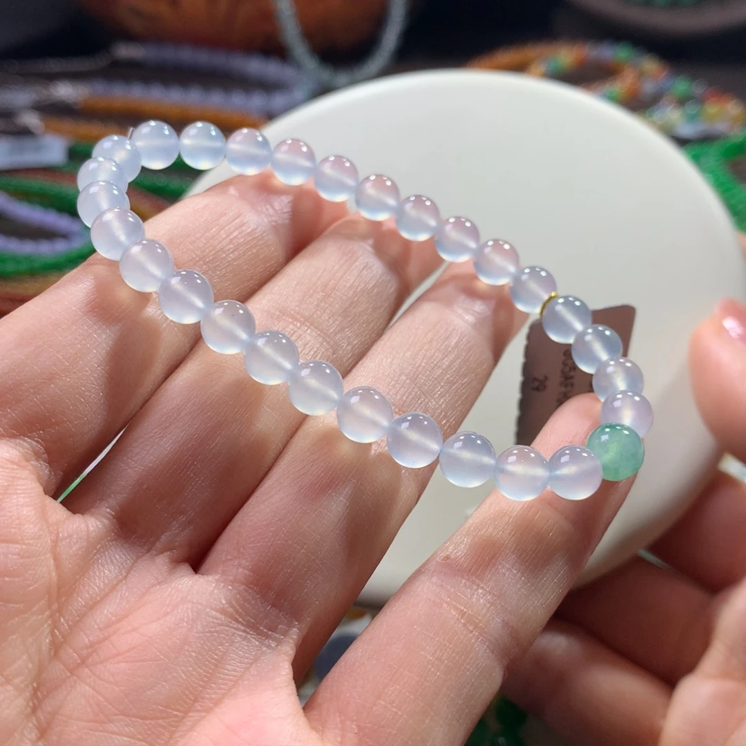 翡翠未镶嵌手链木那纯净白冰蓝底卡6