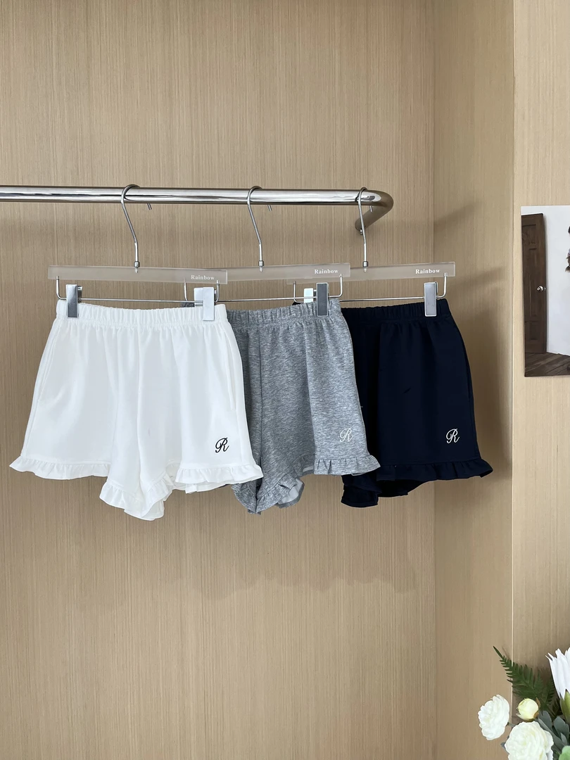 Rainbow（33310#）百搭净版花边短裤休闲裤