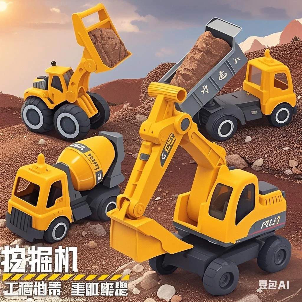 耐摔工程车挖掘机翻斗车玩具车物理滑行科学实验套装