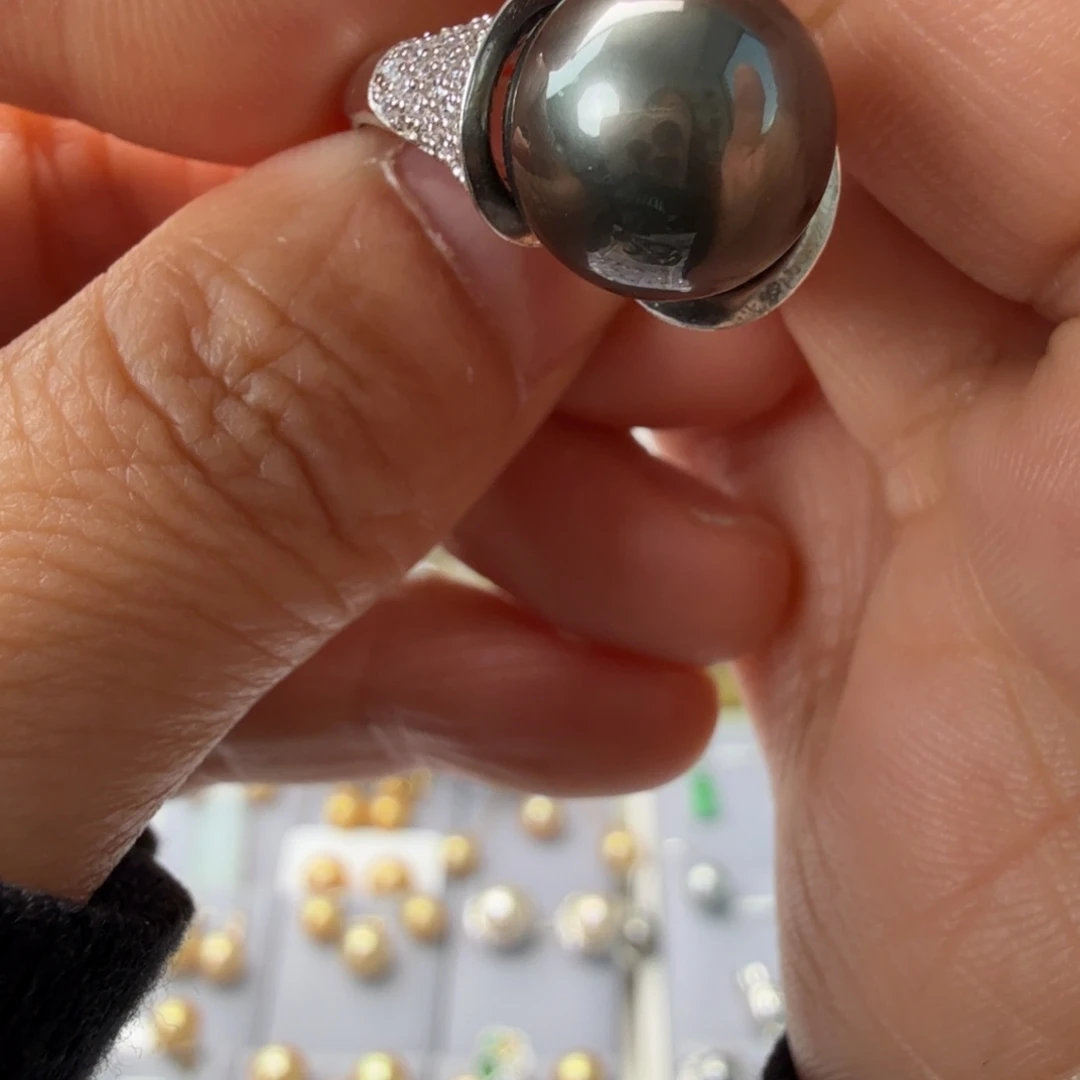 戒指银S925镶嵌海水珍珠