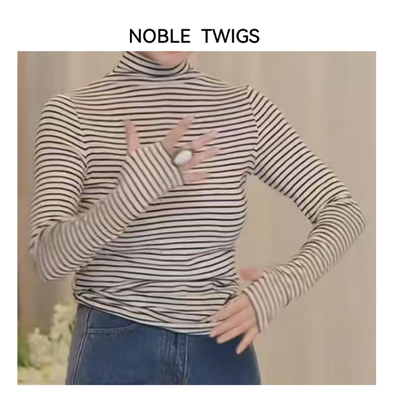 【N T Liu定制款】 焕新肌底衫蓝白条纹高领圆圆领T60013