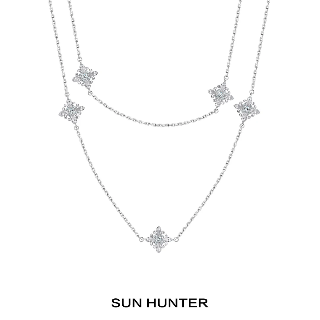 铜合金项链 三横SUN HUNTER原创长款鸢尾花项链简约轻奢叠链小众
