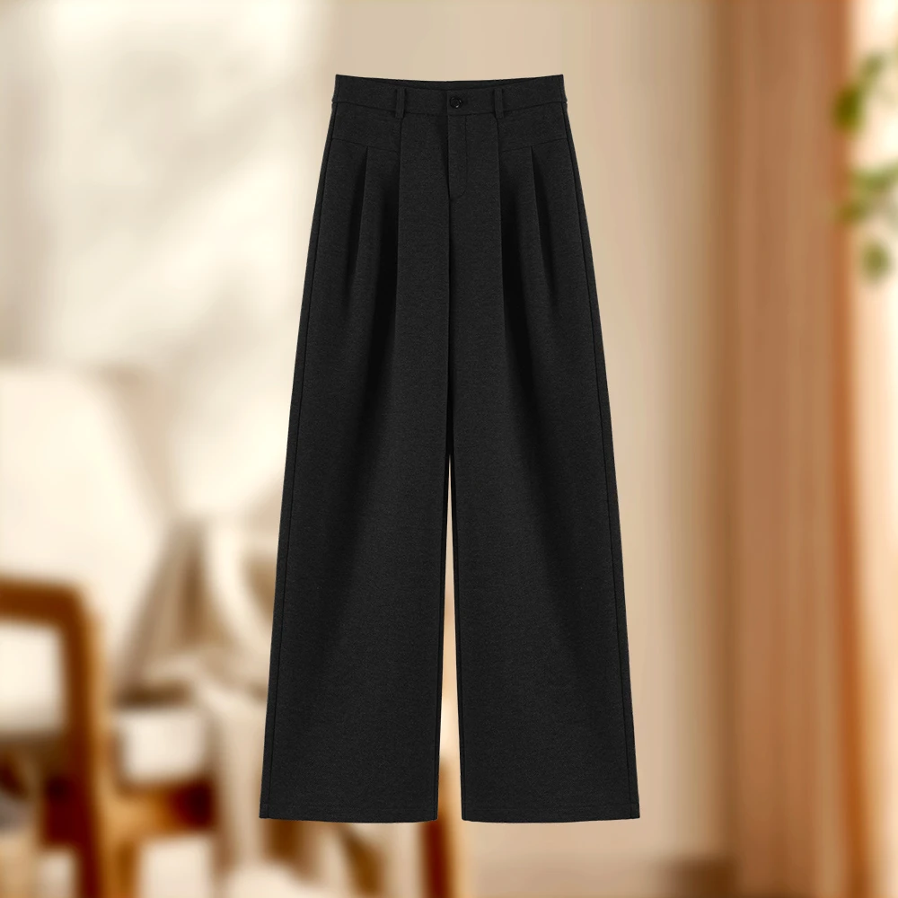 2024秋冬新款醋酸羊 毛直筒裤女高腰宽松加厚弹力防寒保暖裤S2789