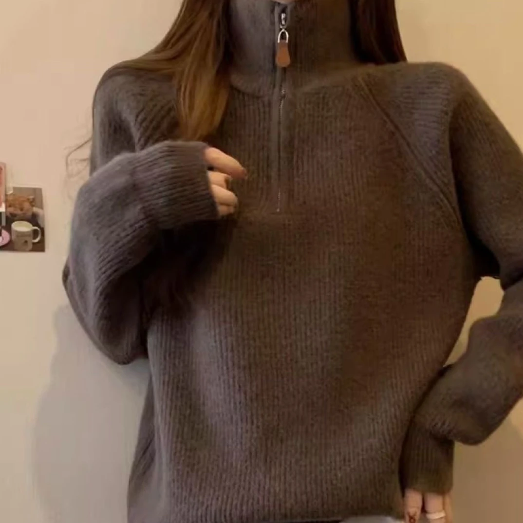 半拉链高领毛衣女2025秋冬新款内搭打底衫慵懒风显瘦加厚上衣