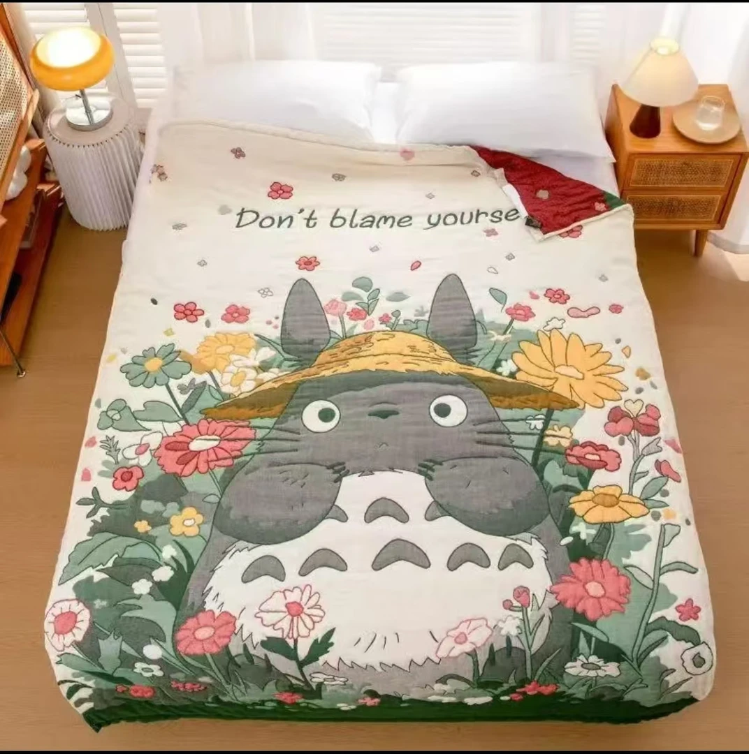 【花卉龙猫】200*230cm纯棉多层加厚泡芙被