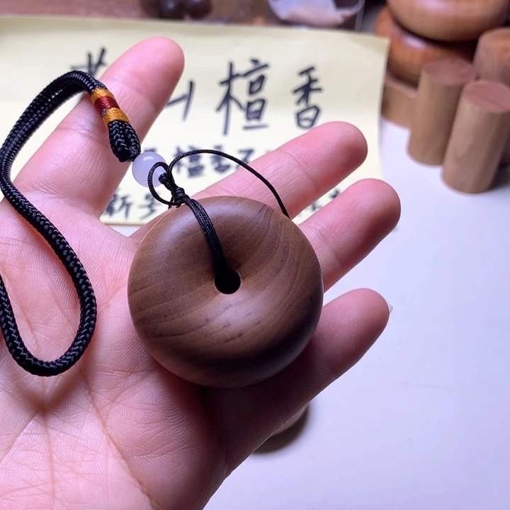 檀香木手串/手链檀香大平安扣微瑕虫漏