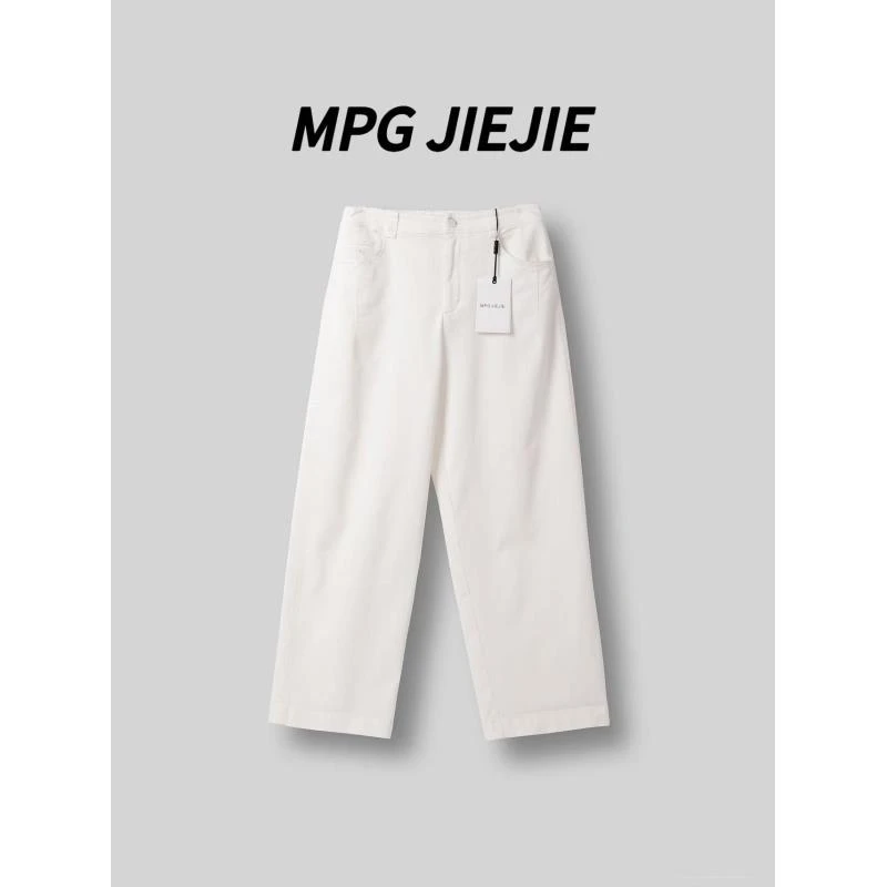 MPG JIEJIE【白牛】25春夏薄款弹力白色直筒简约松紧腰休闲裤