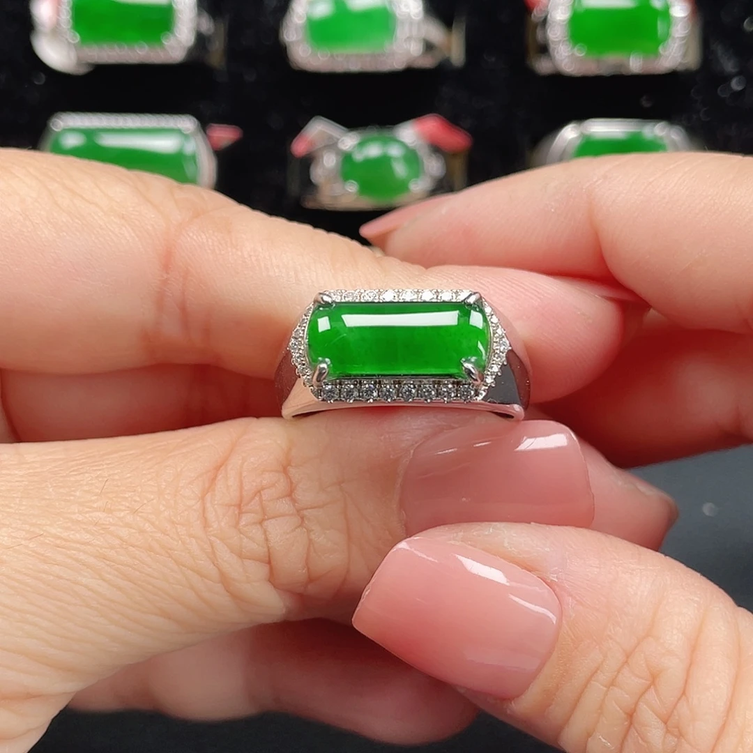 翡翠银S925镶嵌戒指男戒没运费险编号3058