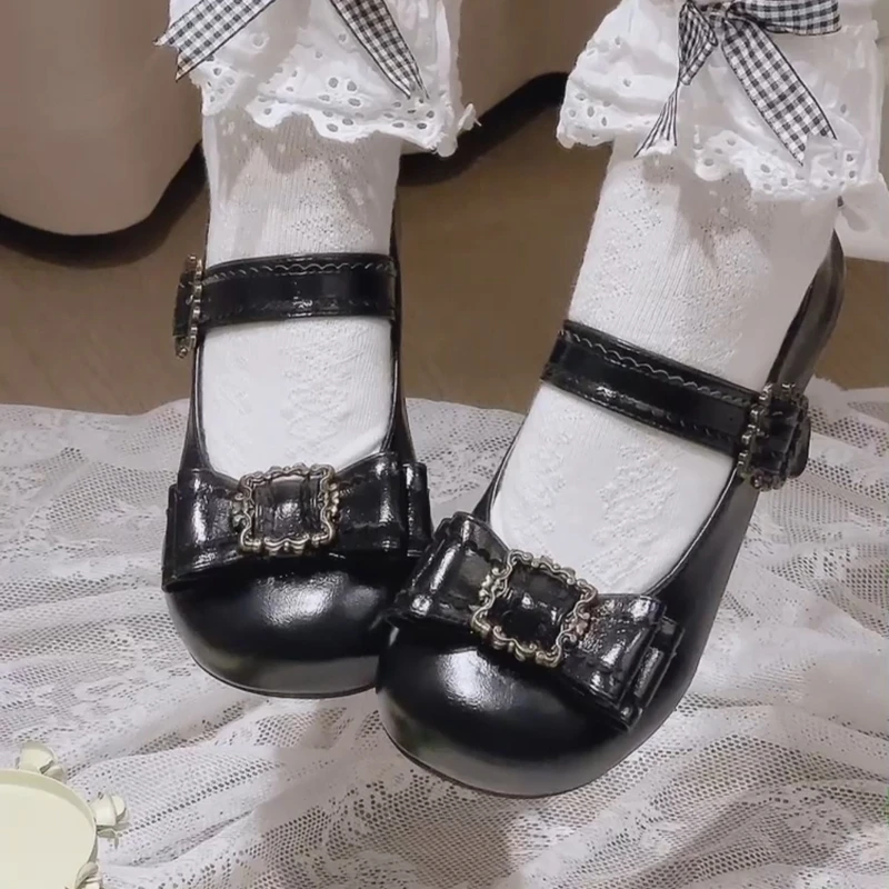 现货 全款 古董画框久久Lolita原创复古可爱洛丽塔lo低跟圆头鞋